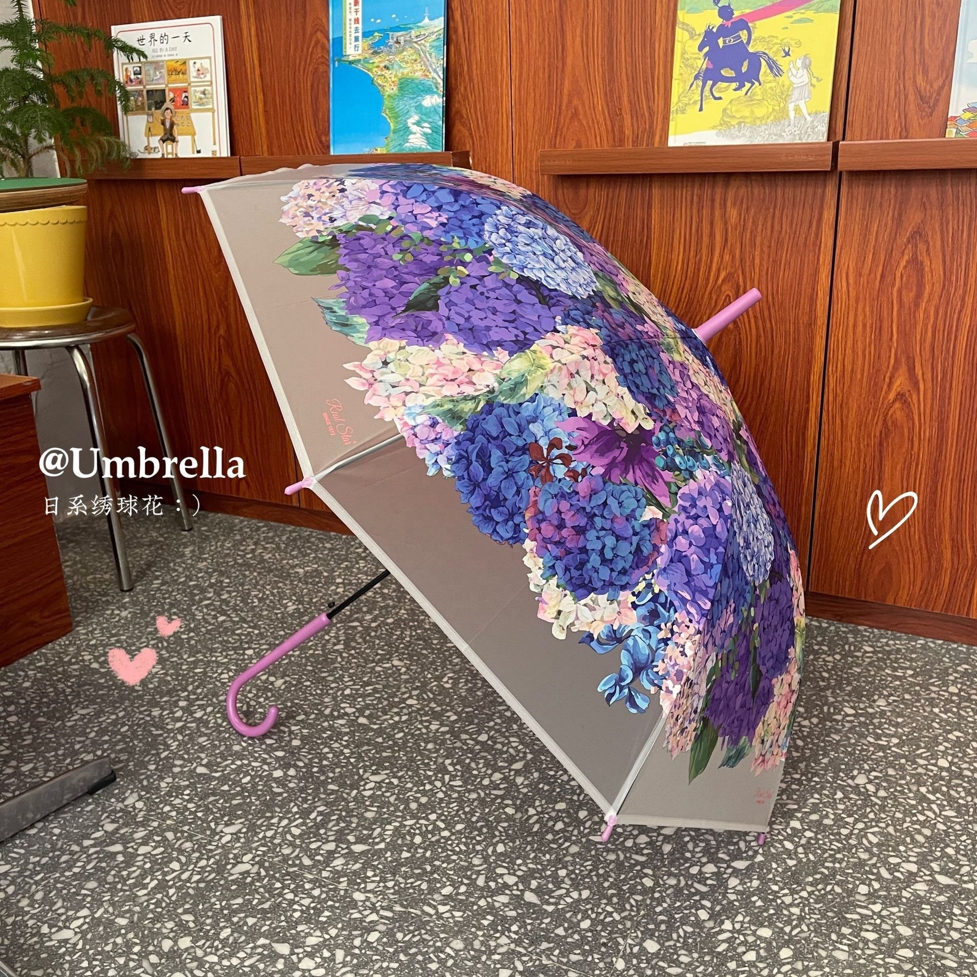 Transparent Windproof Rain Umbrella With Flower Pattern J Handle Transparent Straight Umbrella