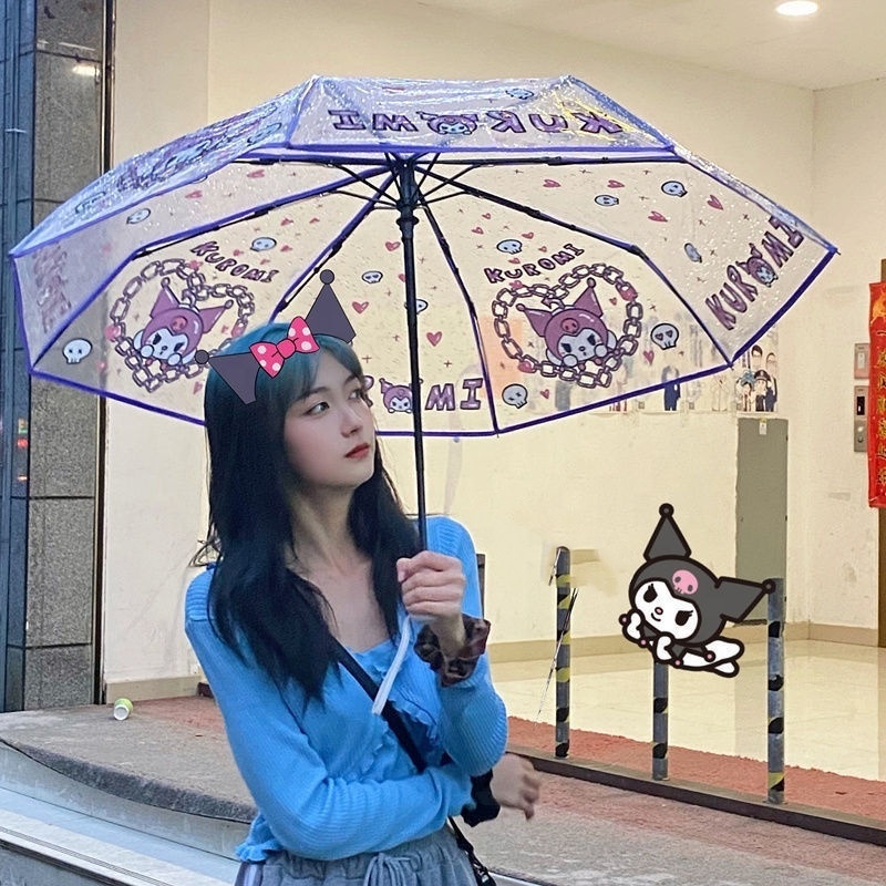 Cherry Blossom Transparent Folding Travel Umbrella C Shape Custom 3 Folding Umbrella