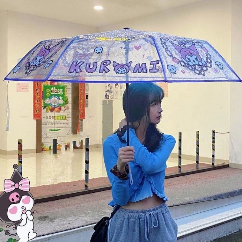 Cherry Blossom Transparent Folding Travel Umbrella C Shape Custom 3 Folding Umbrella