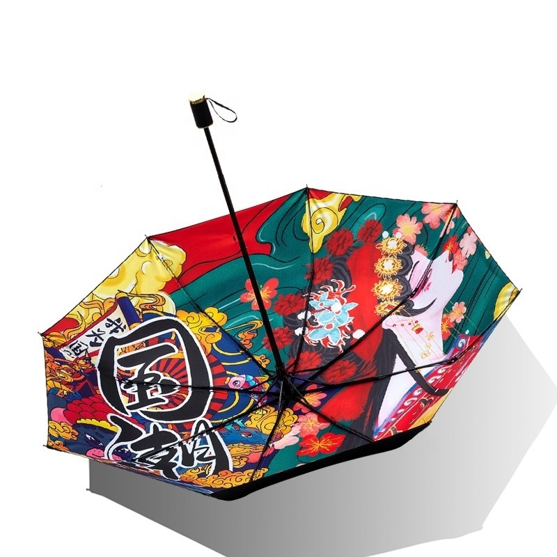 Black Coating Manual Umbrella Uv Magic Chinese Style 21 Inch 8 Bone Top Quality For Rain And Sun Middle Finger Umbrella