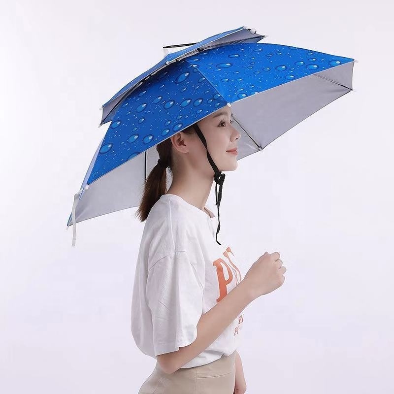 Umbrella Hat Double Canopy With Silver Coating Sun Uv Windproof Manual Open Cooling Fishing Umbrella