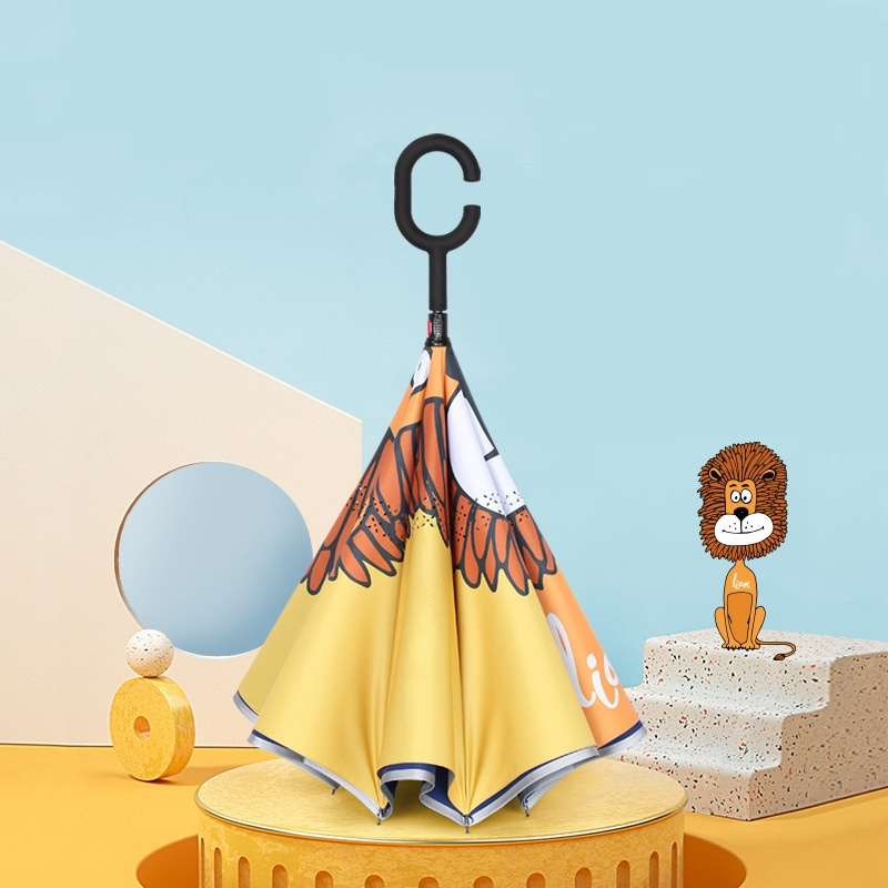 Custom Kids Gift C Shape Handle Upside Down Umbrella  with Cartoon Pattern Hot Selling Kids Umbrellas