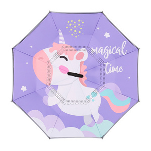 Custom Kids Gift C Shape Handle Upside Down Umbrella  with Cartoon Pattern Hot Selling Kids Umbrellas