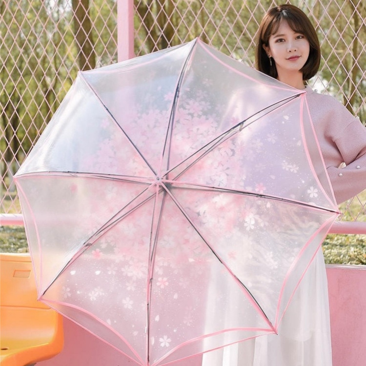 PVC pink clear Reverse Umbrella Fashion Design Lady's Women Girl Fashion Transparent Clear Umbrella