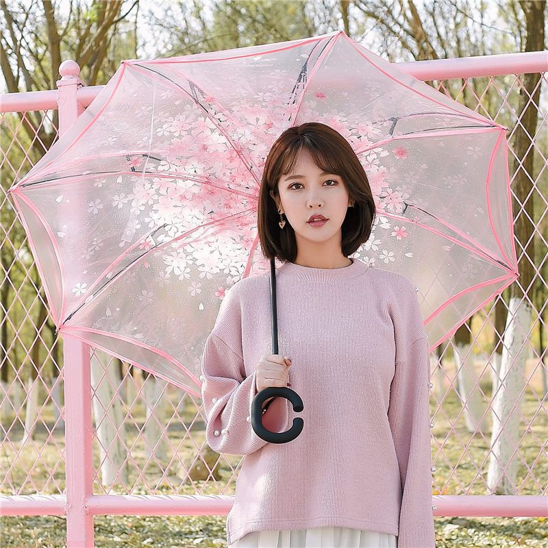 PVC pink clear Reverse Umbrella Fashion Design Lady's Women Girl Fashion Transparent Clear Umbrella