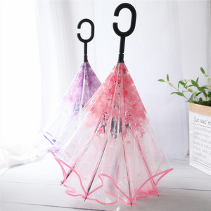 PVC pink clear Reverse Umbrella Fashion Design Lady's Women Girl Fashion Transparent Clear Umbrella