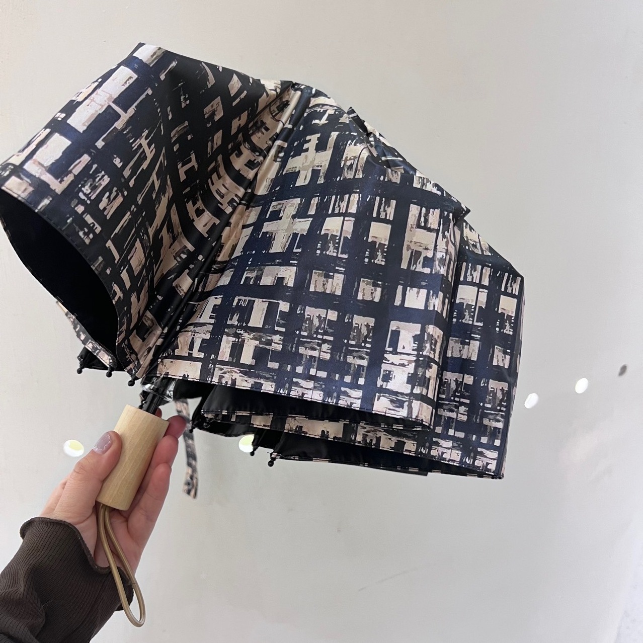 New Product Umbrella Gingham With Black Coating Fashion Design Parasol Umbrellas 60cm Auto Sunshade Paraguas