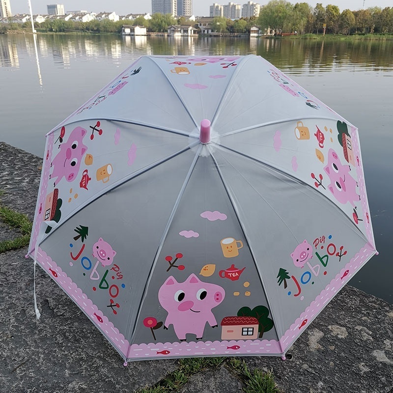 Children Cartoon J Handle Umbrella  Kids Pvc Rain Folding Full Automatic Windproof Clear Straight Umbrellas