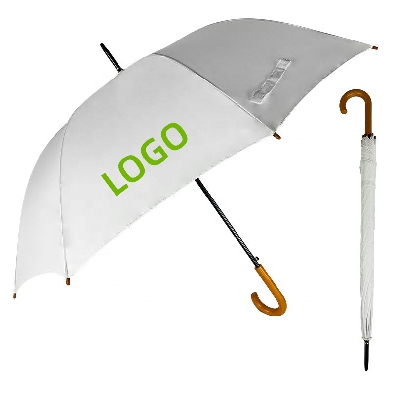 Semi Automatic Stick Rain Umbrellas Wood Handle Retro Style Paraguas With Logo Printing Straight Handle Cheap Rain Umbrellas