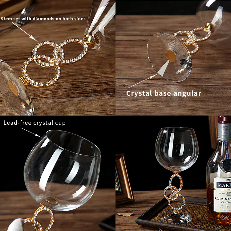 Champagne glass crystal glass goblet factory direct sales high-end household custom diamond metal European red wine glass