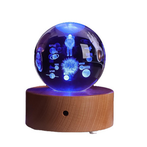 Creative Solar System Crystal ball Bluetooth music box color light 3D engraved tabletop decoration Christmas gift