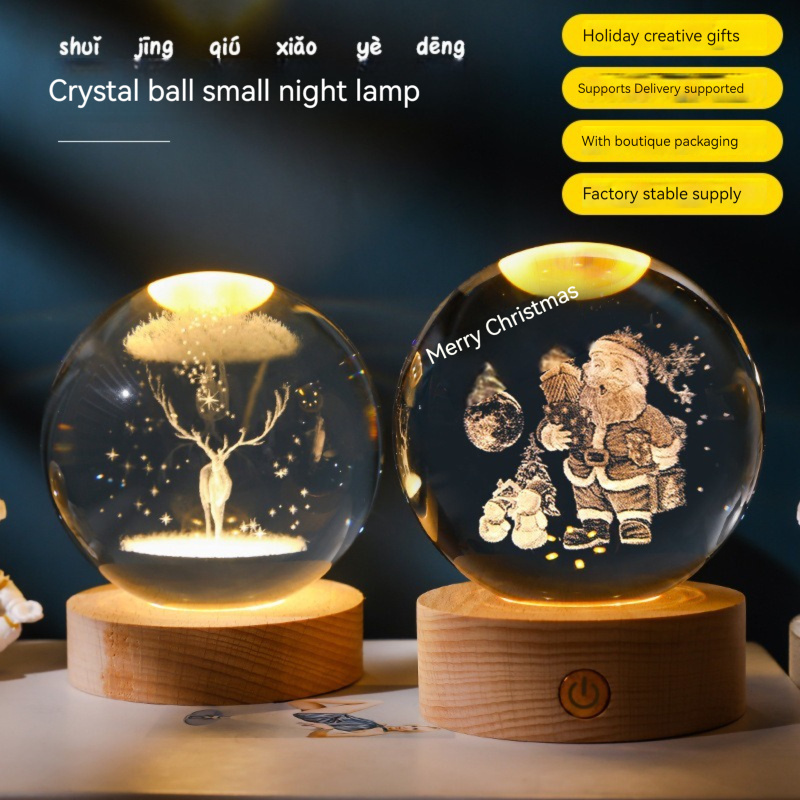 Crystal ball Nightlight Wholesale Souvenir Crystal Crafts Valentine's Day Crystal 3D laser led custom carved Christmas gifts