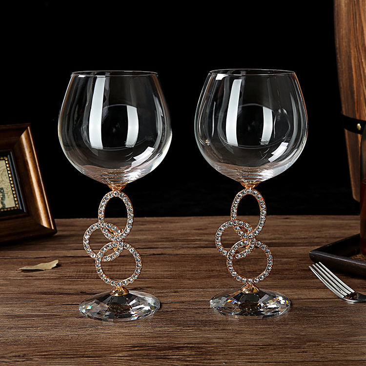 Champagne glass crystal glass goblet factory direct sales high-end household custom diamond metal European red wine glass