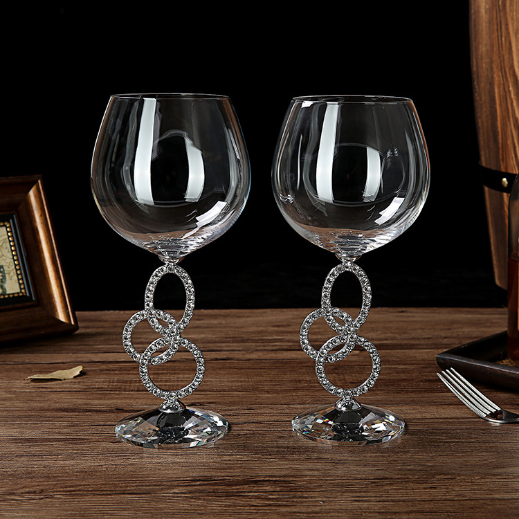 Champagne glass crystal glass goblet factory direct sales high-end household custom diamond metal European red wine glass