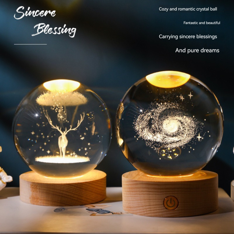 Crystal ball Nightlight Wholesale Souvenir Crystal Crafts Valentine's Day Crystal 3D laser led custom carved Christmas gifts