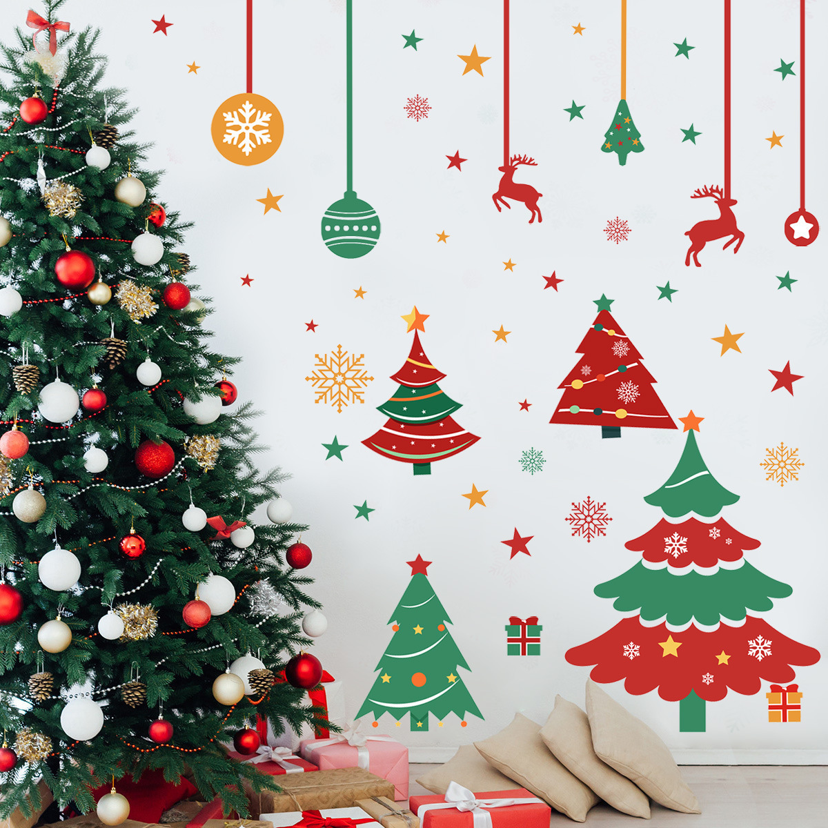 3d christmas home decoration bed living room pvc wall paper adhesive stickers