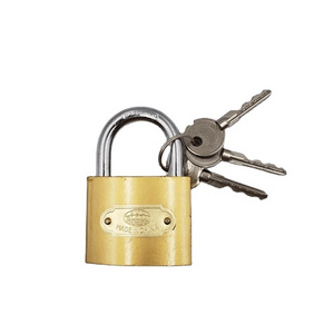 32mm brass color imitated painting pujiang shop door iron padlock with cross key cheap padlock