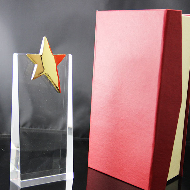 Wholesale  crystal glass star trophy for commemorative award plaque