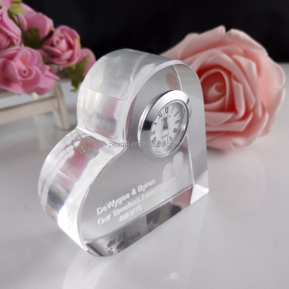 Heart Shaped Desktop Acrylic Trophy Crystal Trophy with crystal watch