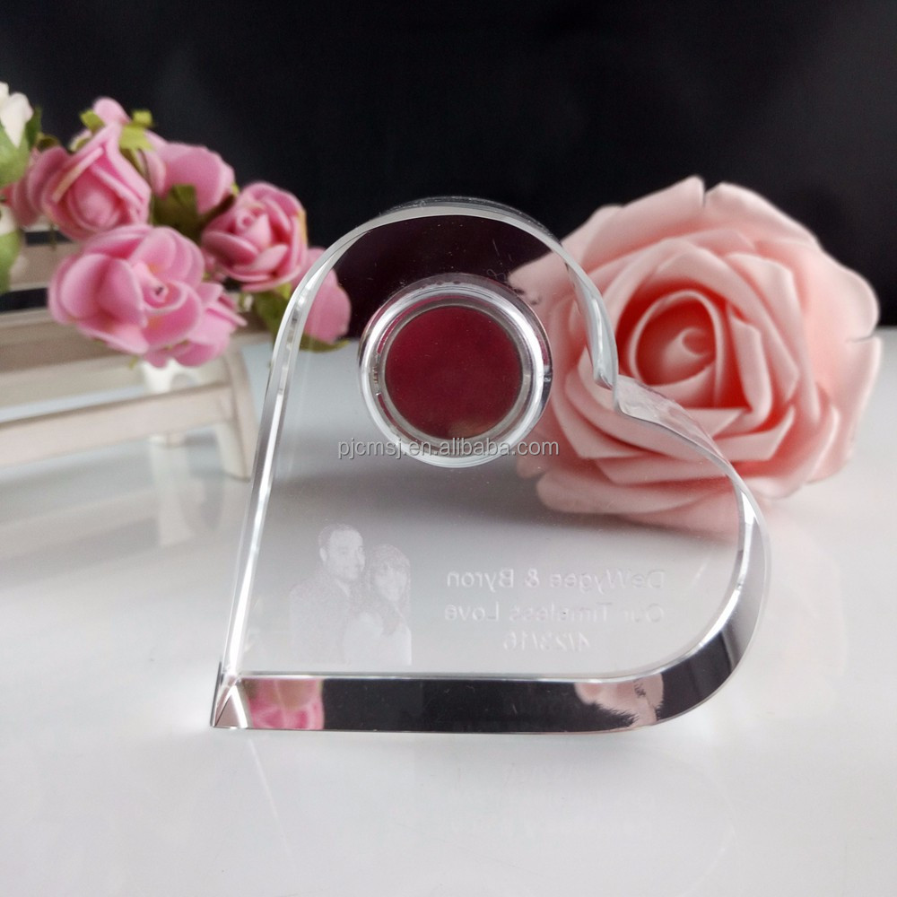 Heart Shaped Desktop Acrylic Trophy Crystal Trophy with crystal watch