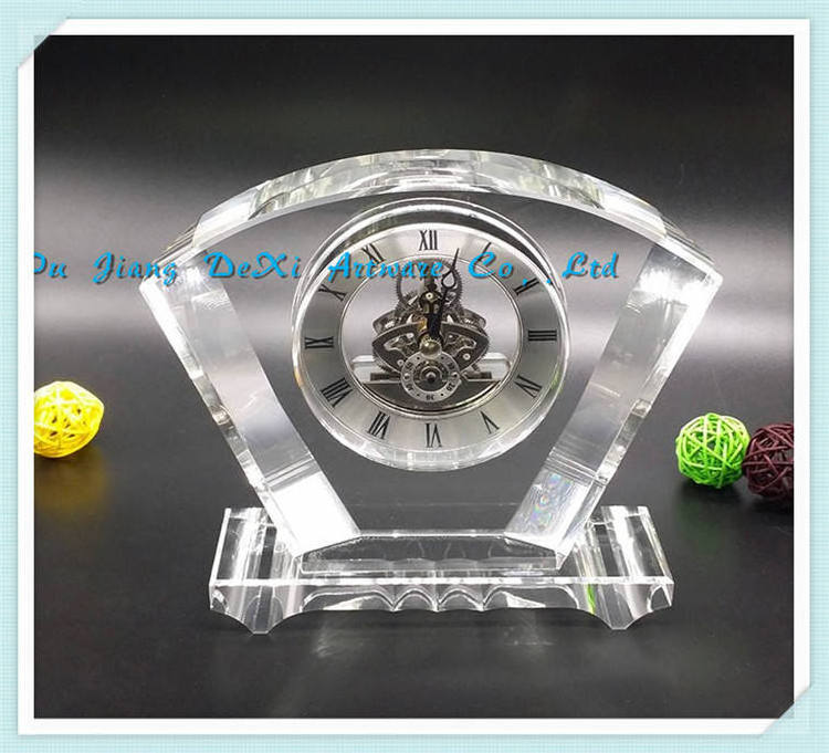 Explosive New Products Glass crystal desk clock wedding gift Glass alarm clock transparent sector crystal clock