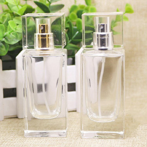 Transparent 50ml perfume bottles wholesale rectangular attar crystal bottle pump spray attar glass oil bottle