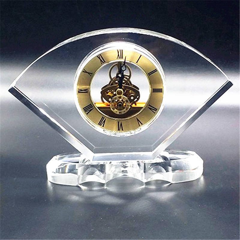 Explosive New Products Glass crystal desk clock wedding gift Glass alarm clock transparent sector crystal clock