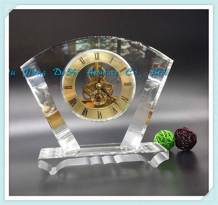 Explosive New Products Glass crystal desk clock wedding gift Glass alarm clock transparent sector crystal clock