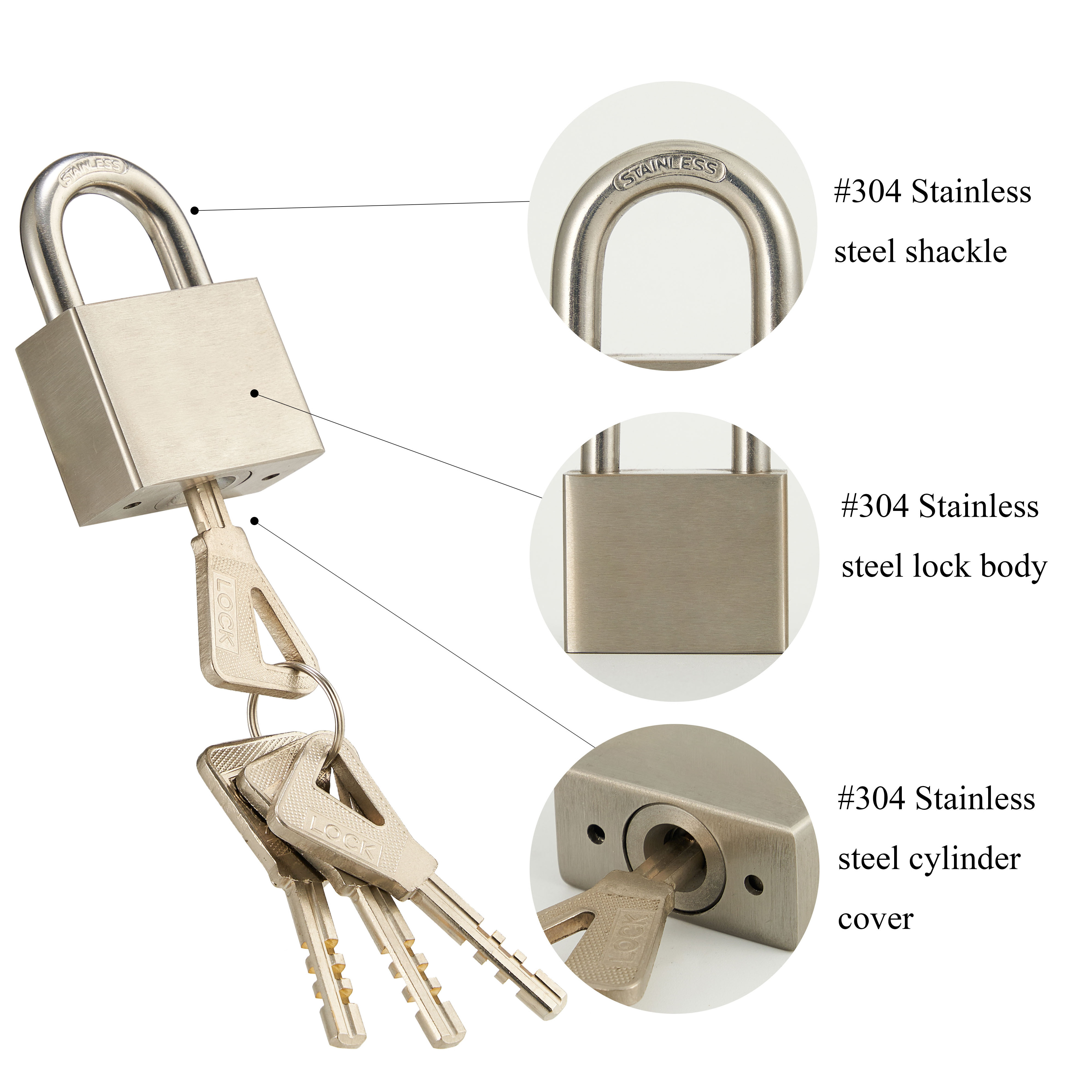 High quality #304 Stainless Steel padlock with #304 stainless steel lock shackle and square lock body