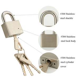 High quality #304 Stainless Steel padlock with #304 stainless steel lock shackle and square lock body