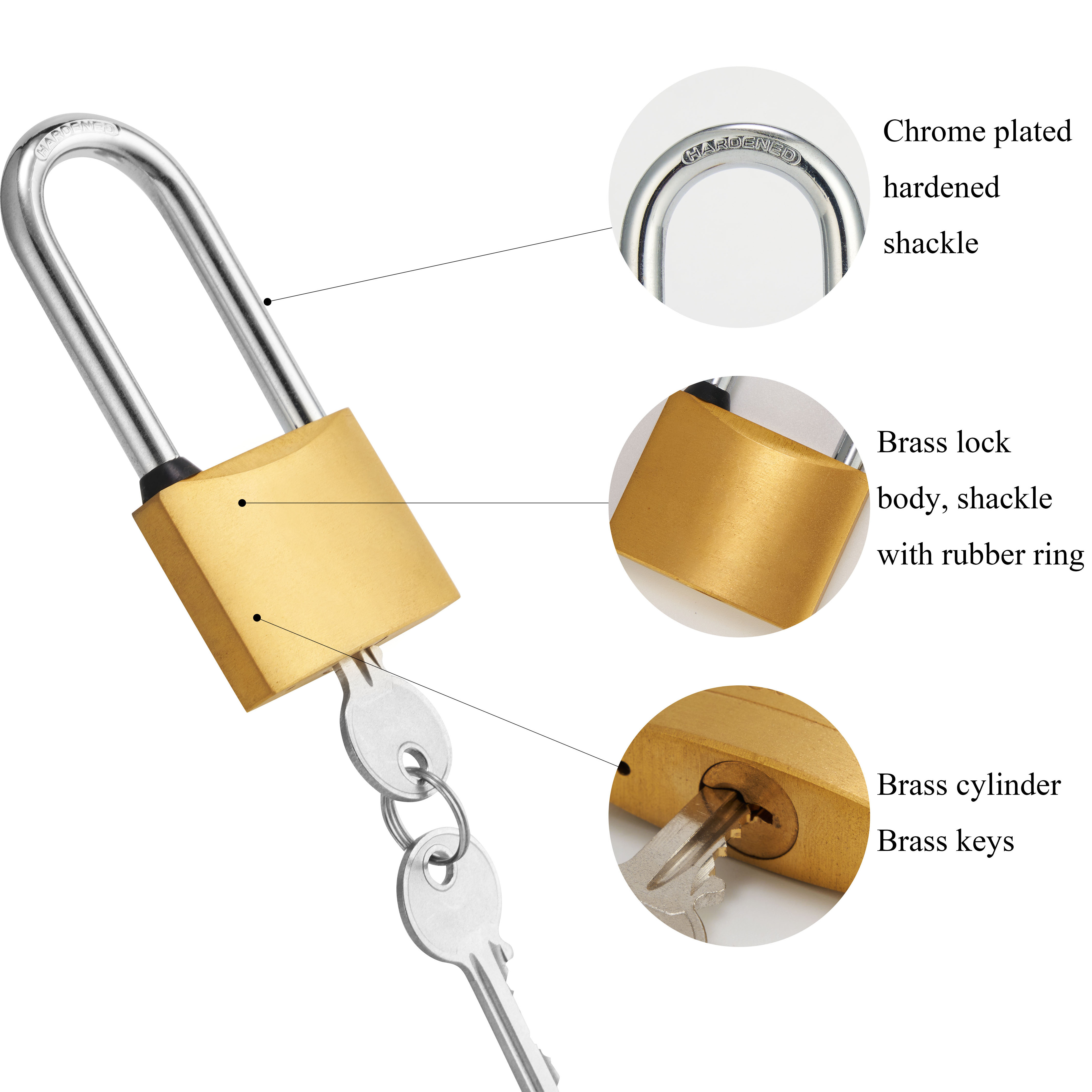 Security guaranteed long shackle with rubber ring brass padlock