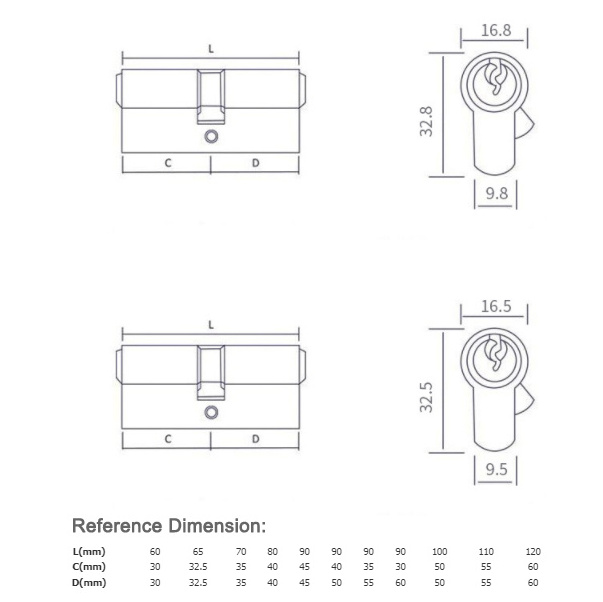 Euro 100mm double open brass cylinder lock Master key cylinder