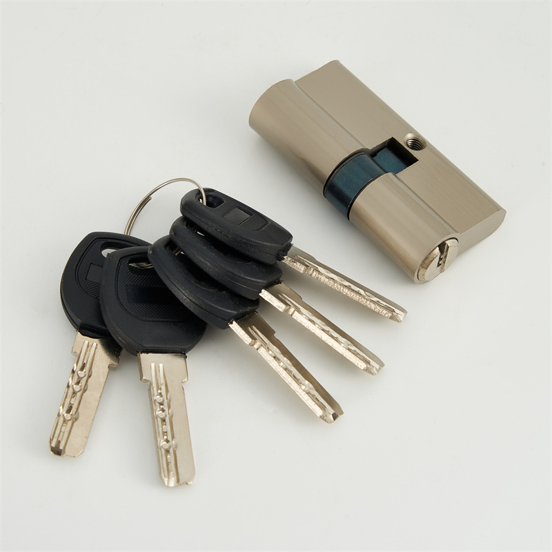 Euro custom nickel plated double brass door lock cylinder 60mm 70mm  with plastic slot computer cylinder