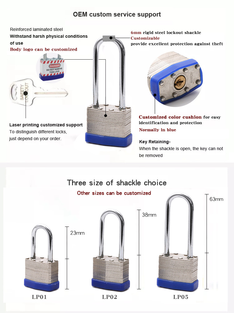 High security anti-rust long shackle steel lock 45mm adjustable shackle laminated padlock