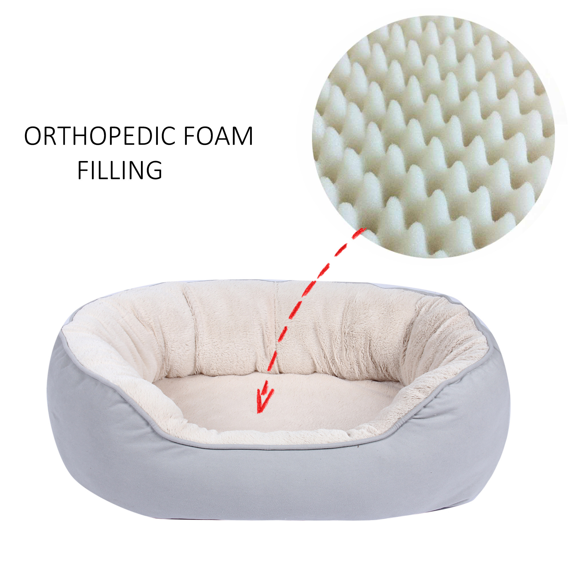 Manufacturer's Orthopedic Foam Pet Bed Suede Faux PV Fleece Anti-Slip Bottom Memory Foam for Cats and Dogs Washable Removable