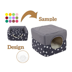 High quality washable soft self warming 2 in 1 foldable pet cat house hut dog beds igloo Bed with cushioned pillow