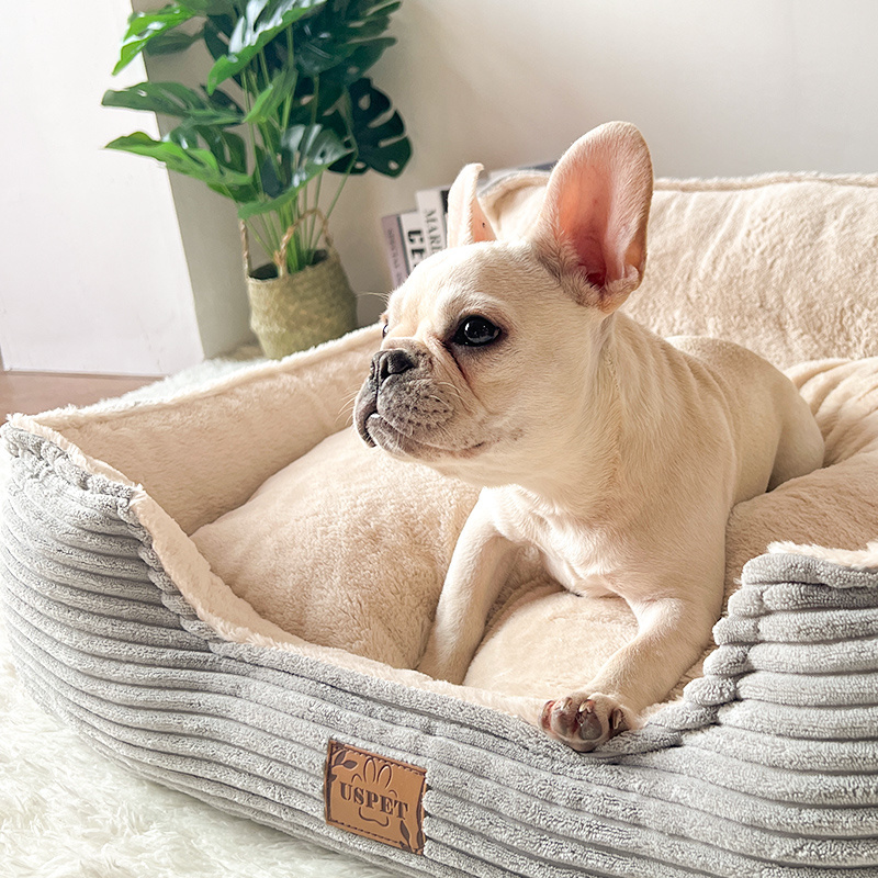 Manufacturer Custom Soft Comfortable Removable Washable Cute Luxury Thick Corduroy Durable Calming Small Pet Sofa Bed Dog Bed