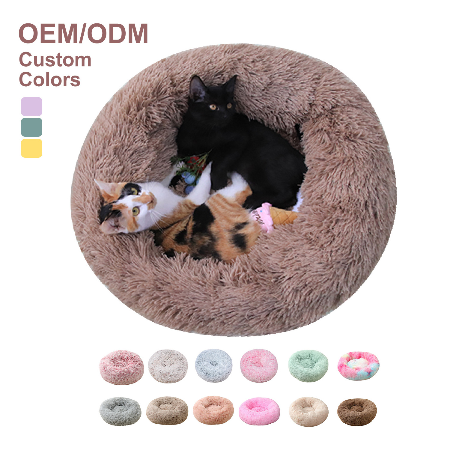 Wholesale Multi Color Small Luxury Solid Fleece Winter Warm Donut Round Plush Cat Pet Dog Bed