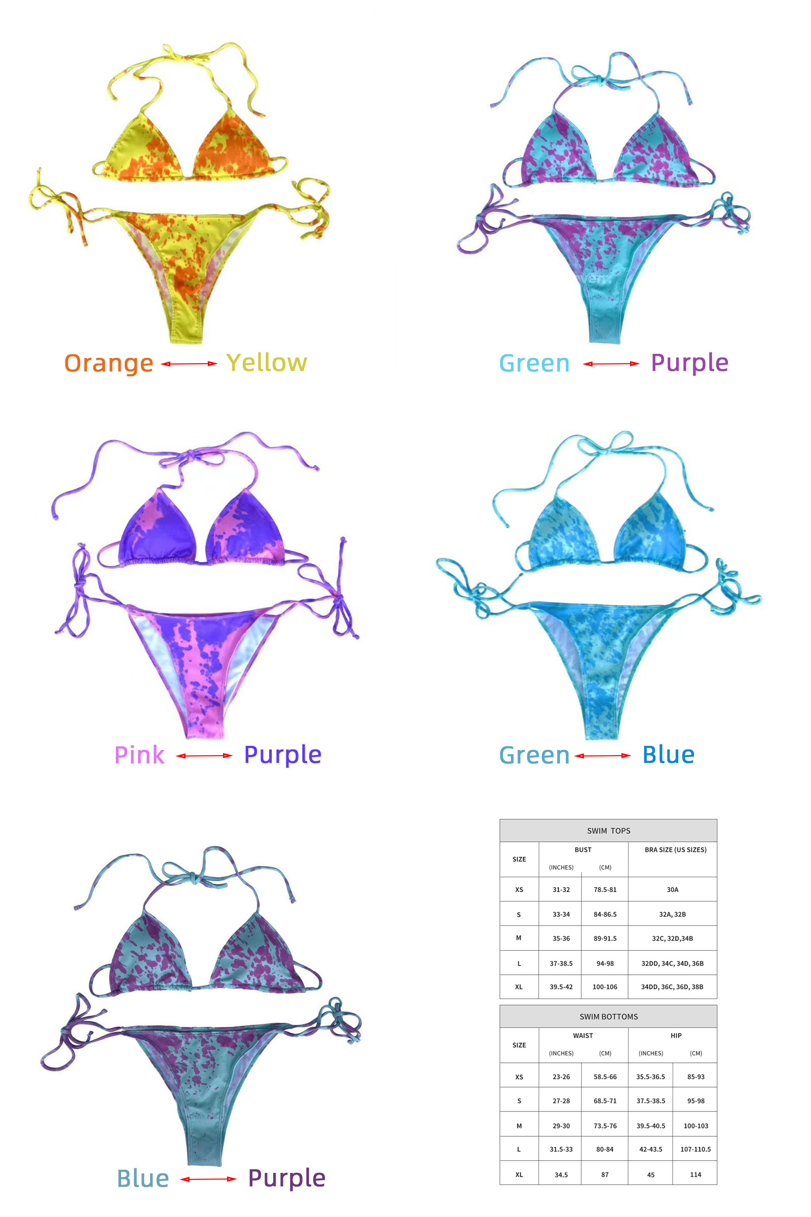 Wholesale Women and Girls Temperature Color Changing String Bikini  Swimwear Color Changing Micro String Bikini