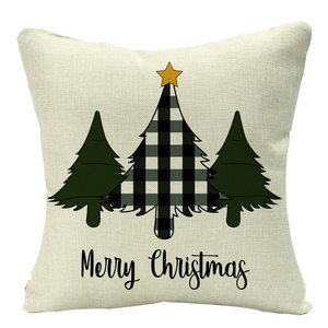 45*45cm Christmas Cushion Cover Simple Painting Printed Pillow Covers Xmas Decorations Candle Bird Flower Linen Pillowcase