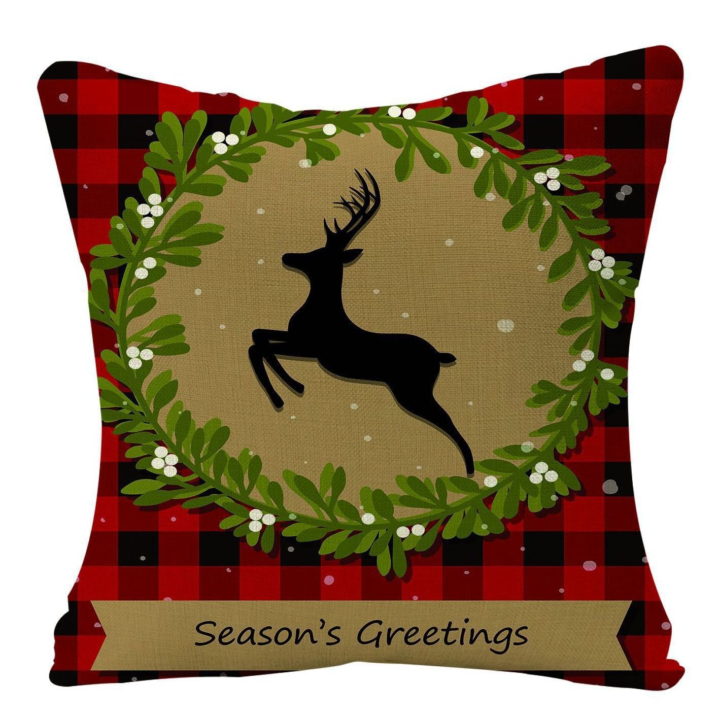 45*45cm Christmas Cushion Cover Simple Painting Printed Pillow Covers Xmas Decorations Candle Bird Flower Linen Pillowcase