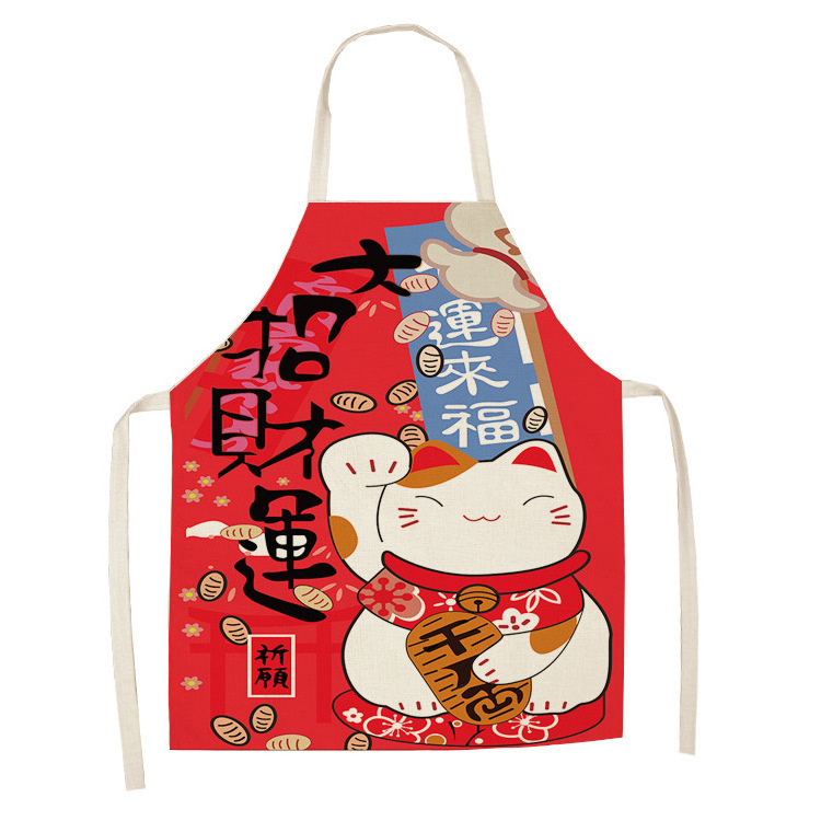 Hot sale apron Japanese lucky cat design Baking Cooking apron kitchen for adult and kids printed on linen Polyester custom