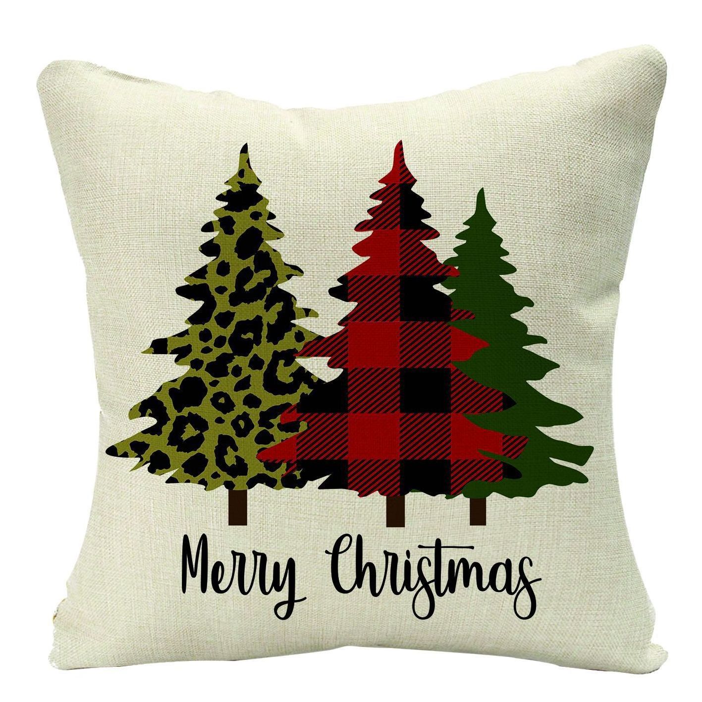 45*45cm Christmas Cushion Cover Simple Painting Printed Pillow Covers Xmas Decorations Candle Bird Flower Linen Pillowcase