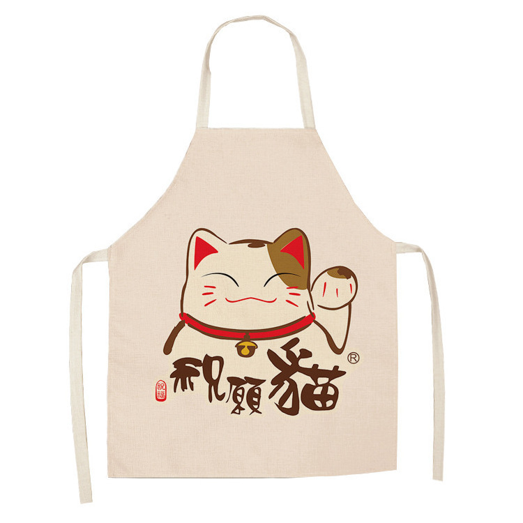 Hot sale apron Japanese lucky cat design Baking Cooking apron kitchen for adult and kids printed on linen Polyester custom