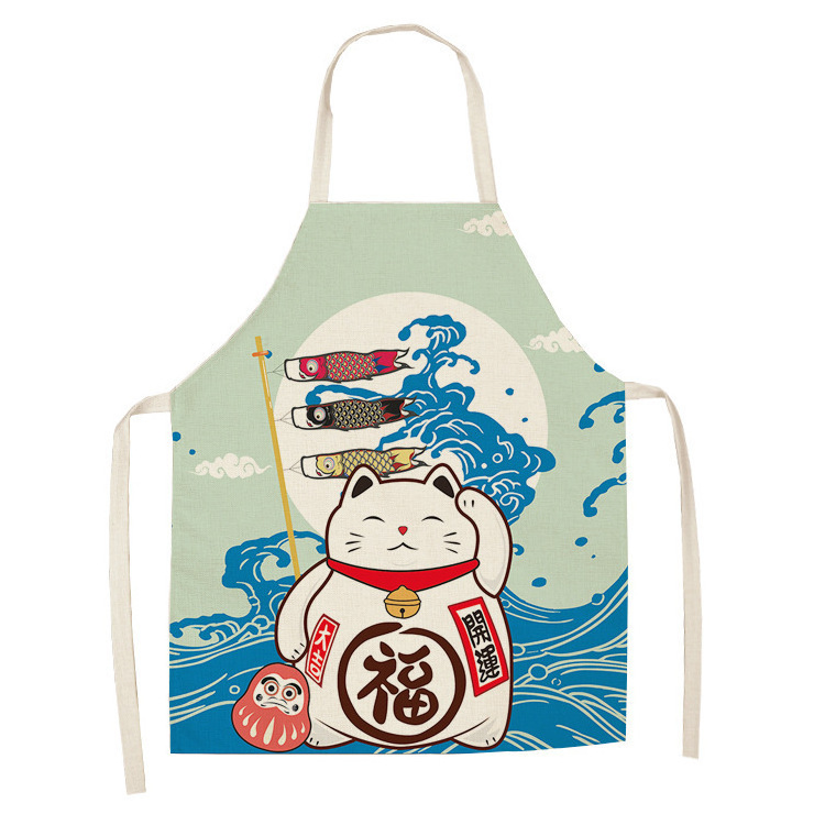 Hot sale apron Japanese lucky cat design Baking Cooking apron kitchen for adult and kids printed on linen Polyester custom