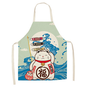 Hot sale apron Japanese lucky cat design Baking Cooking apron kitchen for adult and kids printed on linen Polyester custom