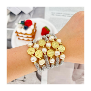 2024 Valentine's Day Fashion Jewelry Accessories Copper Gold Plated Beads Bracelets Stainless Steel for Women Couple Friendship