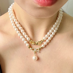 Pearl Beaded Beads Cross Choker Necklaces Fashion Fine Zircon Diamond Jewelry Freshwater Pearl Necklace for Women Girls Gifts