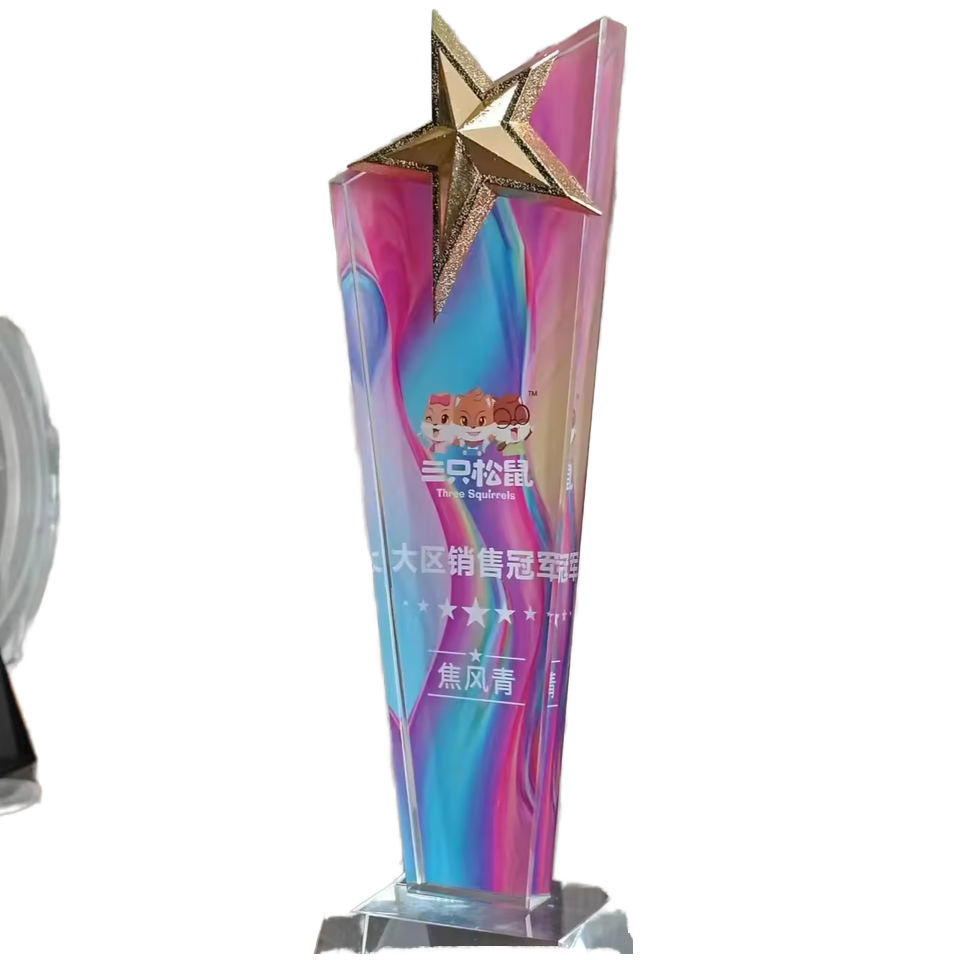 Wholesale Custom K9 Crystal Engraved Glass Trophy UV Printed Acrylic Sports Medals Awards Star Shapes Fairy Cheap Blank