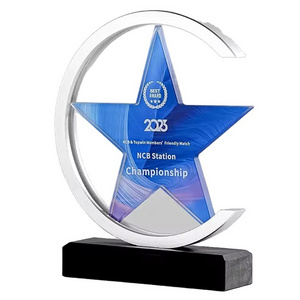 High-Grade Creative Five-Pointed Star Metal Crystal Trophy Custom Supplier Enterprise Annual Awards Love Theme Souvenir Plaque